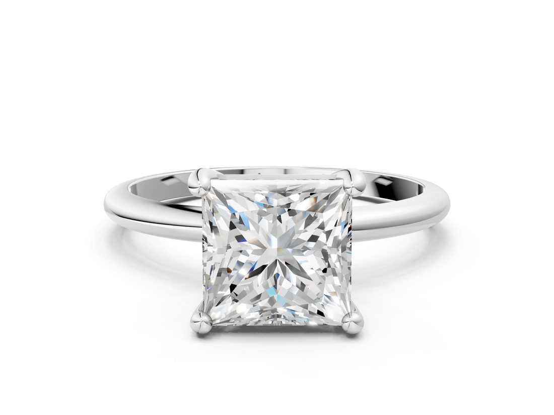 White gold Princess Solitaire Diamond Ring with 4-Prong Setting on a Classic Band_3