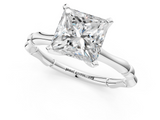 White gold Princess Solitaire Diamond Ring with Bamboo Band and Four-Prong Setting_57