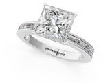 White gold Princess Solitaire Diamond Ring with Channel-Set Baguette Band and Four-Prong Setting_73