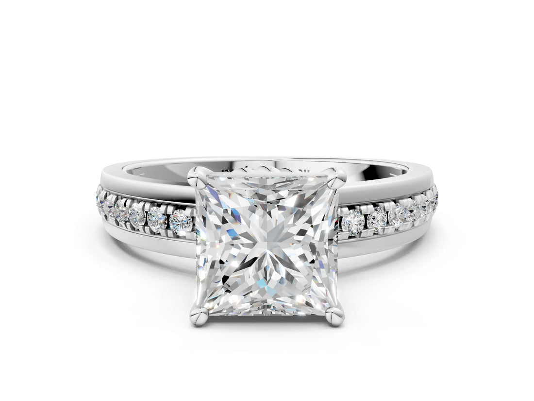 White gold Princess Solitaire Diamond Ring with Channel Set Band and Six-Prong Setting_48