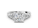 White gold Princess Solitaire Diamond Ring with Filigree Band and Four-Prong Setting_68