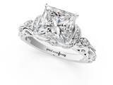 White gold Princess Solitaire Diamond Ring with Filigree Band and Four-Prong Setting_73
