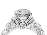 White gold Princess Solitaire Diamond Ring with Filigree Band and Four-Prong Setting_76