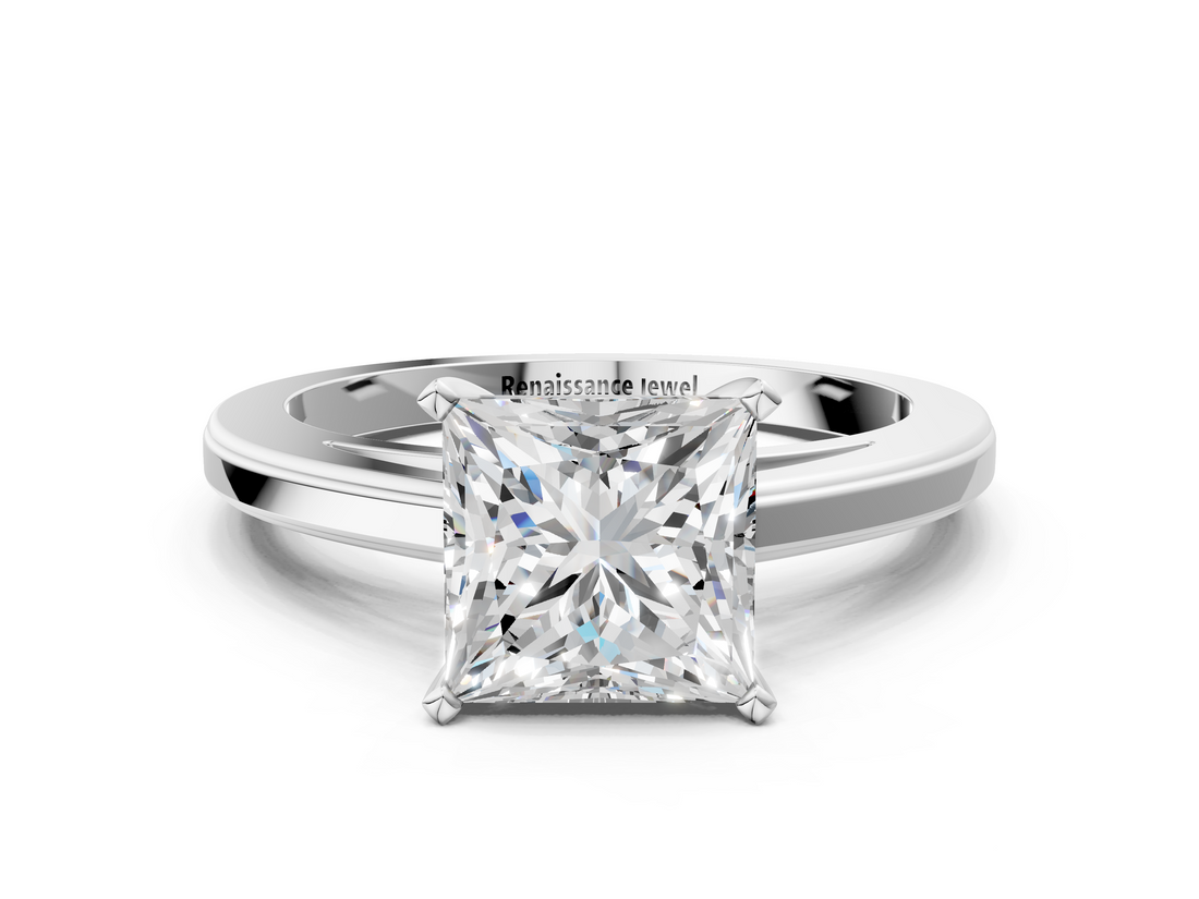 White gold Princess Solitaire Diamond Ring with Four-Prong Setting and Classic Band_23