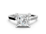 White gold Princess Solitaire Diamond Ring with Four-Prong Setting and Tapered Band