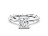 White gold Princess Solitaire Diamond Ring with Four-Prong Setting on a Plain Band_20