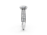 White gold Princess Solitaire Diamond Ring with Milgrain Pavé Band and Four-Prong Setting_123