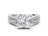 White gold Princess Solitaire Diamond Ring with Milgrain Pavé Band and Four-Prong Setting_124