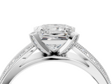 White gold Princess Solitaire Diamond Ring with Milgrain Pavé Band and Four-Prong Setting_126