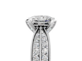 White gold Princess Solitaire Diamond Ring with Milgrain Pavé Band and Four-Prong Setting_127