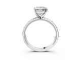 White gold Princess Solitaire Diamond Ring with Milgrain and Black Enamel X Pattern Band_216