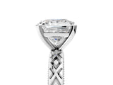 White gold Princess Solitaire Diamond Ring with Milgrain and Black Enamel X Pattern Band_218