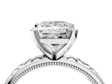 White gold Princess Solitaire Diamond Ring with Milgrain and Black Enamel X Pattern Band_219