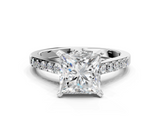 White gold Princess Solitaire Diamond Ring with Pavé Band and Four-Prong Setting_130