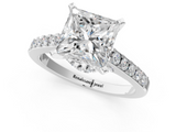 White gold Princess Solitaire Diamond Ring with Pavé Band and Four-Prong Setting_141