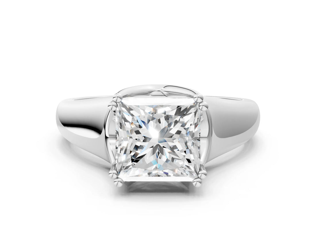 White gold Princess Solitaire Diamond Ring with Six-Prong Cathedral Setting_32