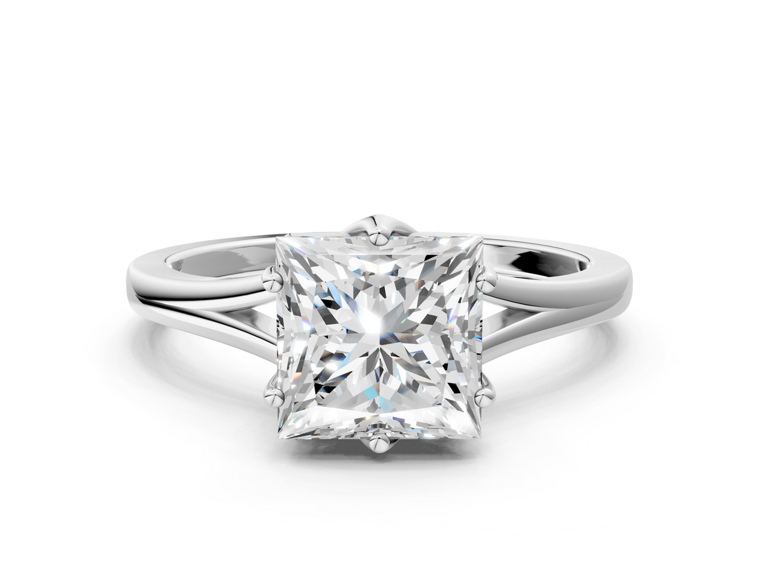 White gold Princess Solitaire Diamond Ring with Six-Prong Setting and Tapered Band_24