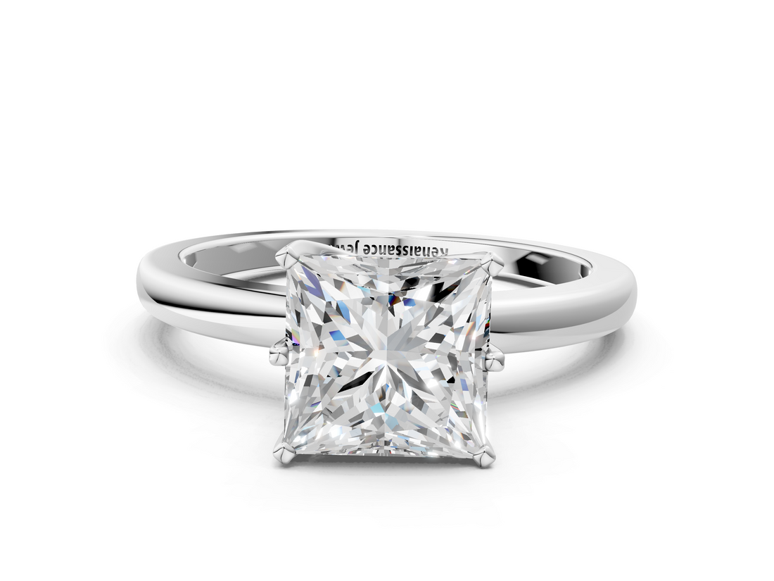 White gold Princess Solitaire Diamond Ring with Six-Prong Setting on a Classic Band_3