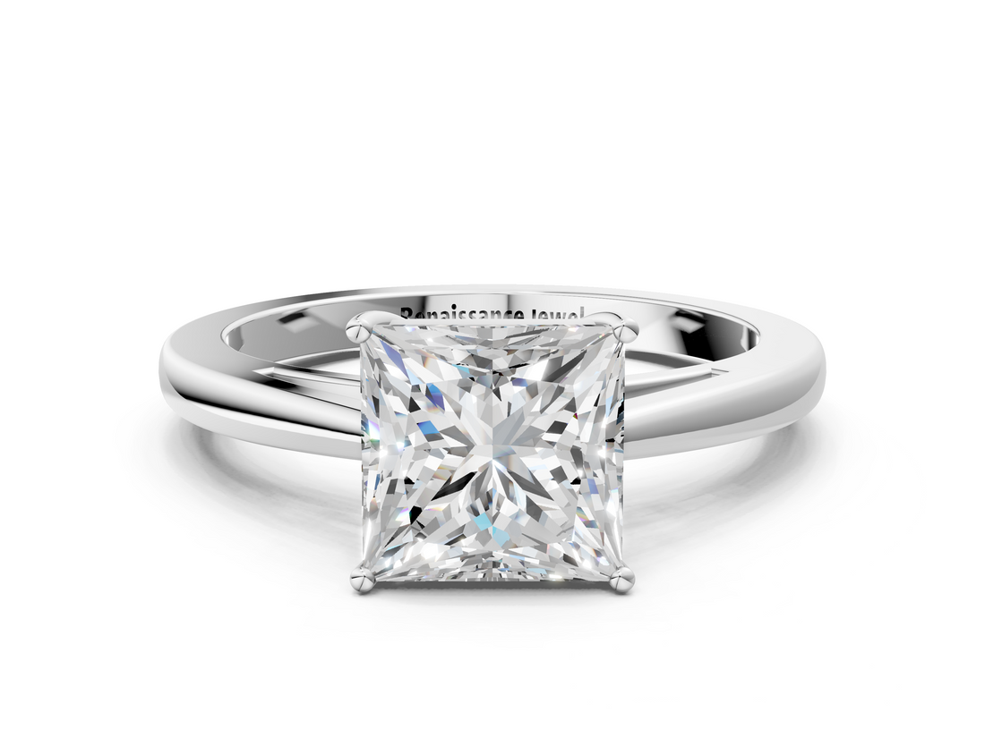 White gold Princess Solitaire Diamond Ring with Split Shank and Four-Prong Setting_20