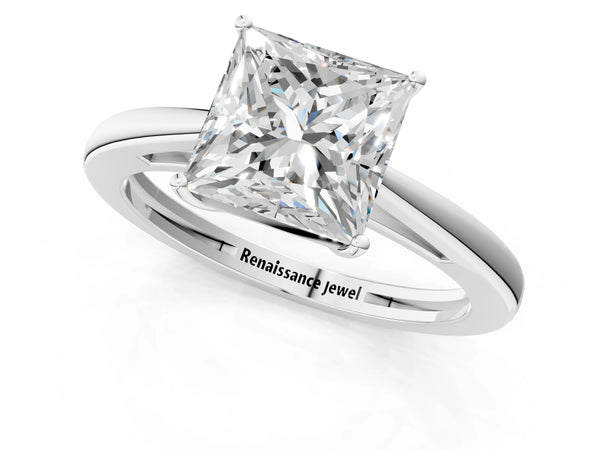 White Gold Princess Cut Cathedral Solitaire Engagement Ring Setting with Open Shoulders