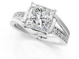 White gold Princess Solitaire Diamond Ring with Split Shank and Prong Setting_145