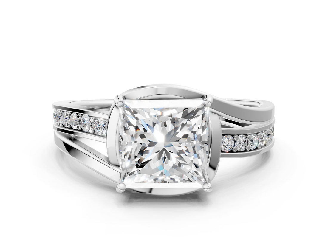 White gold Princess Solitaire Diamond Ring with Split Shank and Prong Setting_157