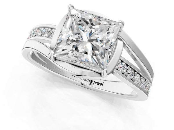 Sterling Silver Princess Cut Bypass Split Shank Engagement Ring Setting with Channel Set Accents