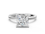 White gold Princess Solitaire Diamond Ring with Thin Band and Four-Prong Setting_3