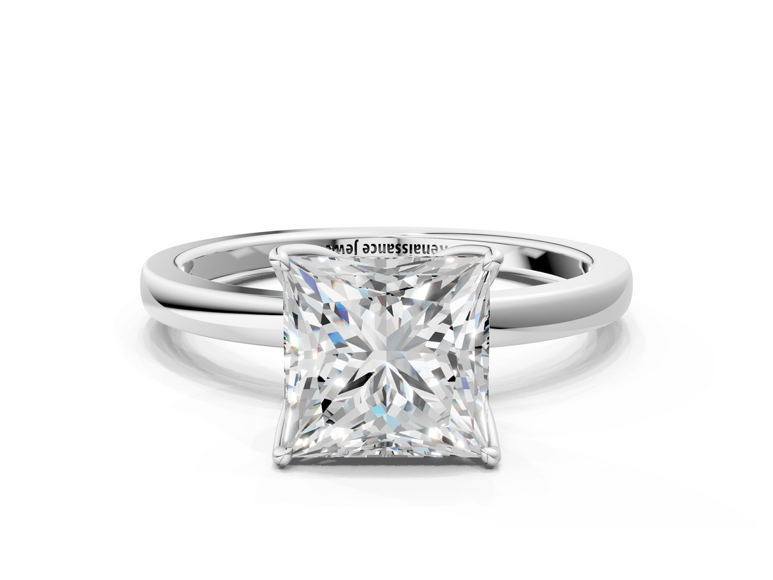 White gold Princess Solitaire Diamond Ring with Thin Band and Four-Prong Setting_3