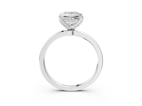 White gold Princess Solitaire Diamond Ring with Thin Band and Four-Prong Setting
