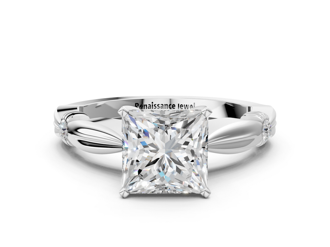 White gold Princess Solitaire Diamond Twisted Band with Four-Prong Setting_90
