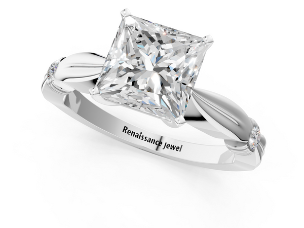 White gold Princess Solitaire Diamond Twisted Band with Four-Prong Setting