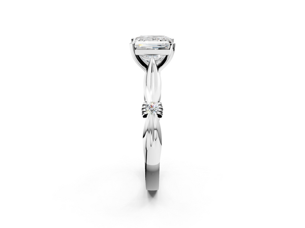 White gold Princess Solitaire Diamond Twisted Band with Four-Prong Setting