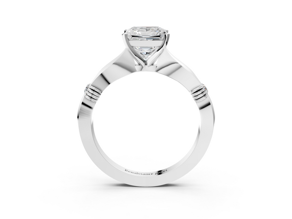 White gold Princess Solitaire Diamond Twisted Band with Four-Prong Setting