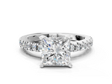 White gold Princess Solitaire Diamond with Pavé Band and Four-Prong Setting_109