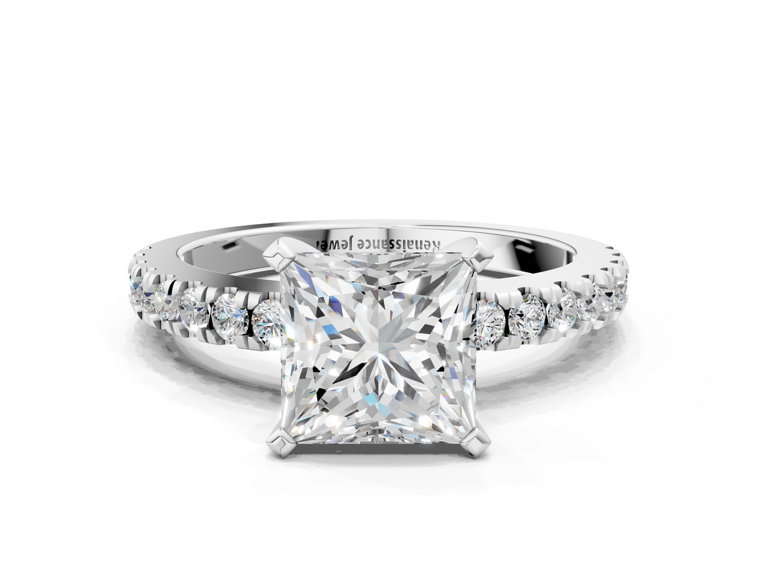 White gold Princess Solitaire Diamond with Pavé Band and Four-Prong Setting_109