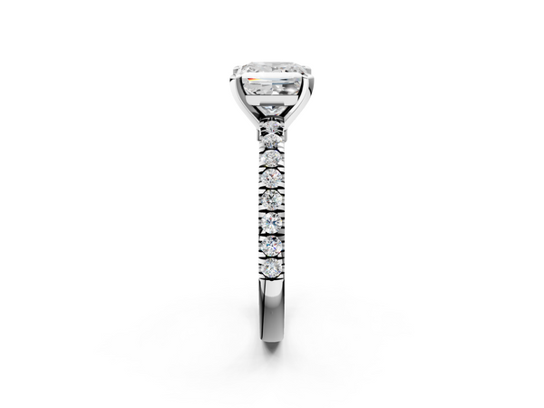 White gold Princess Solitaire Diamond with Pavé Band and Four-Prong Setting