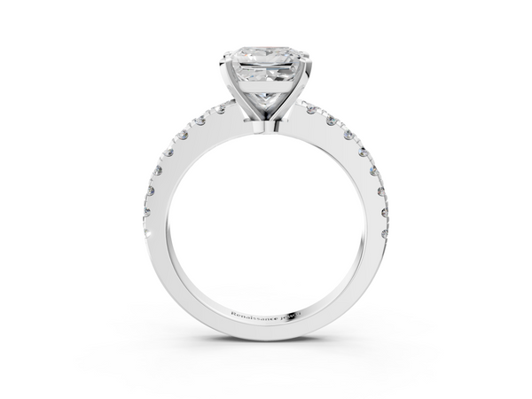 White gold Princess Solitaire Diamond with Pavé Band and Four-Prong Setting