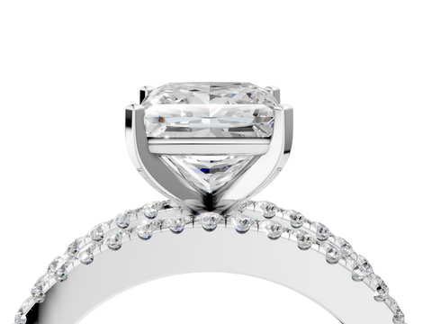 White gold Princess Cut Diamond Solitaire Ring with Pavé and Channel S