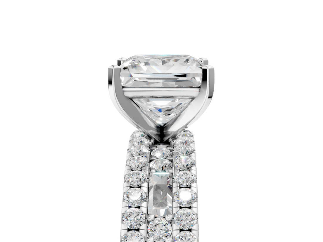 White gold Princess Solitaire Diamond with Pave and Channel Set Band_113