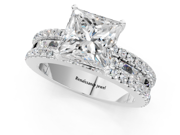 Platinum 3.05 Carat E VVS1 Princess Diamond Solitaire Ring with Pavé and Channel Set Band