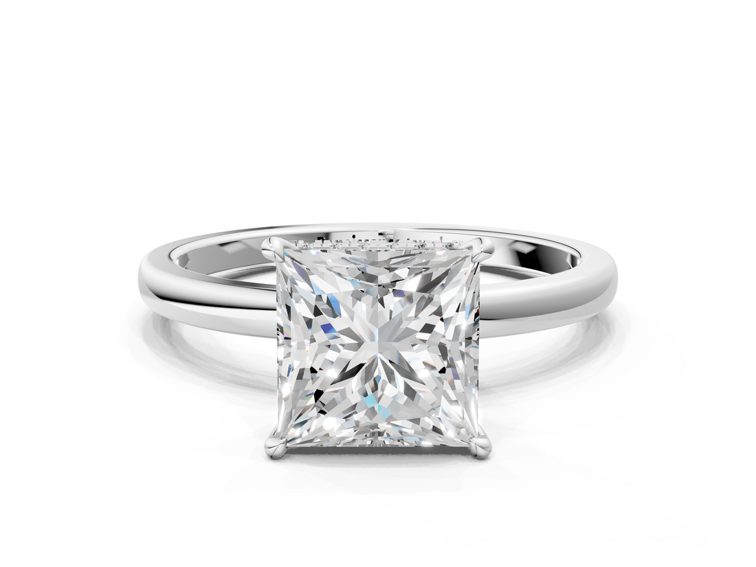 White gold Princess Solitaire Engagement Ring with Cathedral Band and Four-Prong Setting_29