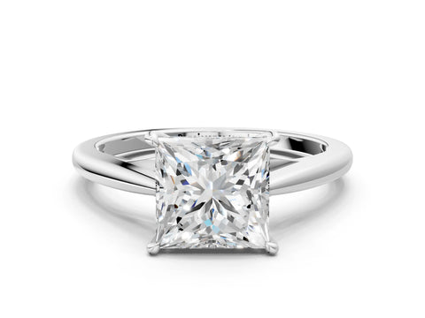 White gold Princess Solitaire Engagement Ring with Four-Prong Setting and Classic Band 2