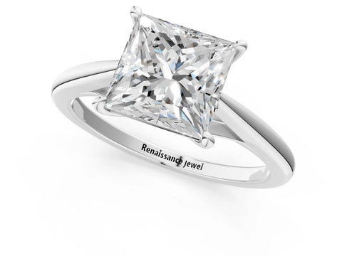 White gold Princess Solitaire Engagement Ring with Four-Prong Setting and Classic Band 3