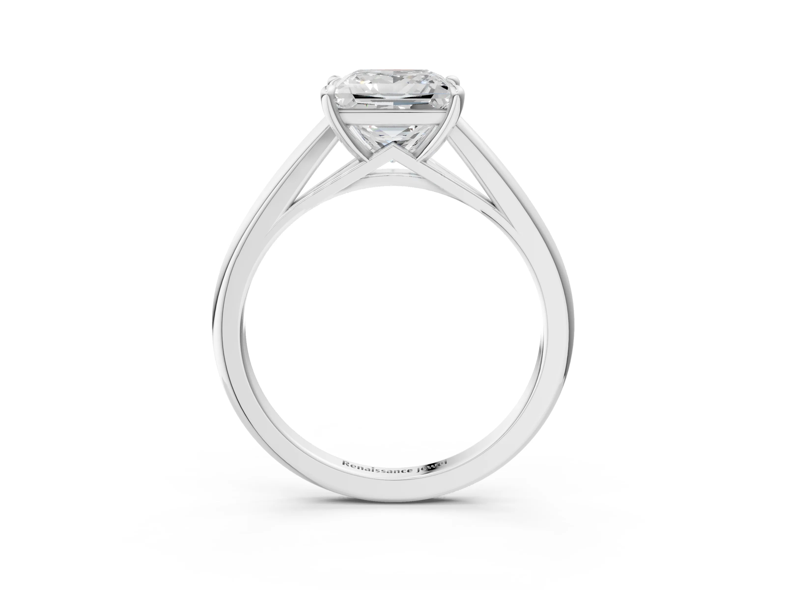 White gold Princess Solitaire Engagement Ring with Four-Prong Setting and Classic Band 5