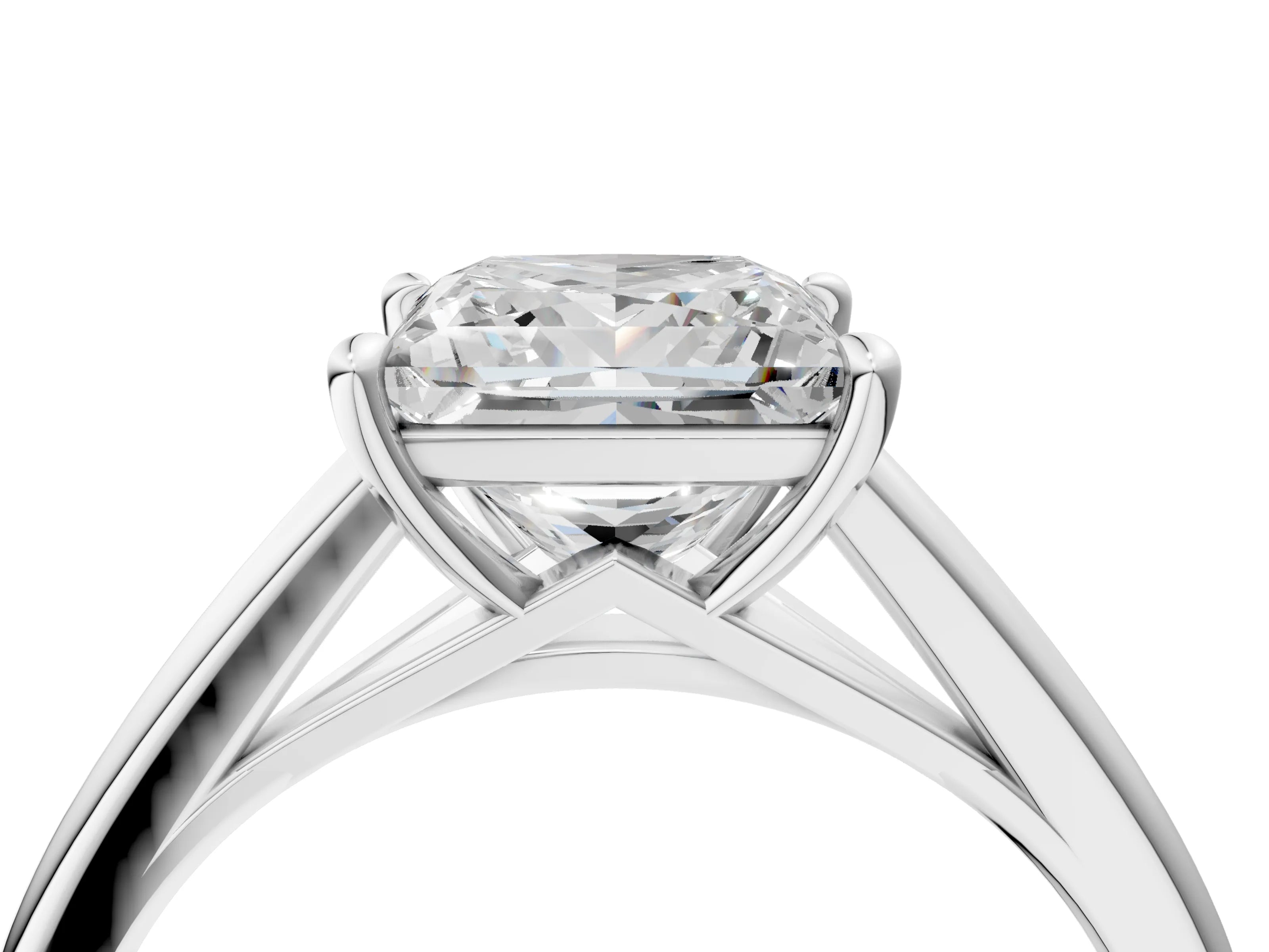 White gold Princess Solitaire Engagement Ring with Four-Prong Setting and Classic Band