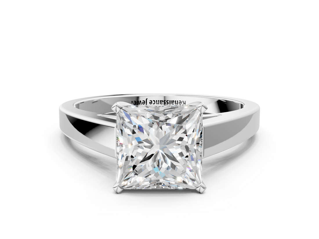 White gold Princess Solitaire Engagement Ring with Four-Prong Setting and Tapered Band_24