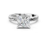 White gold Princess Solitaire Engagement Ring with Scrollwork Band and Four-Prong Setting_165