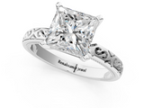 White gold Princess Solitaire Engagement Ring with Scrollwork Band and Four-Prong Setting_166
