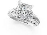 White gold Princess Solitaire Filigree Engagement Ring with Halo and Prong Setting_92